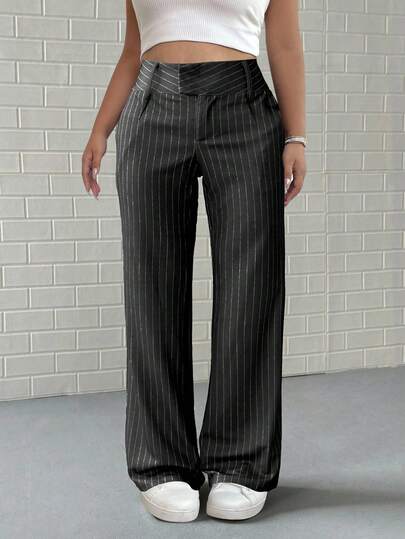 Calvaya Women Plus Size Casual Striped High Waist Loose Draping Wide Leg Pants Fall Cloth For Women