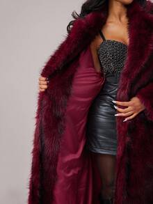 Radiana 优雅酒红色仿皮草长款外套，配腰带，保暖滑雪服外套，柔软蓬松的皮草大衣，适合秋冬季节；适合约会、聚会、派对、夜店、夜生活、圣诞节、新年、宴会、舞会、节日、派对；盛大晚宴；毕业舞会礼服 - 酒紅色 - 查看 8