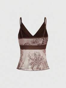 ROMWE Hippie Áo ba lỗ dây mảnh họa tiết Paisley dành cho nữ - màu nâu - Xem 2