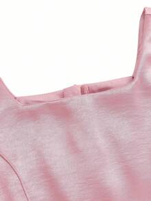 Tween Girls' Elegant Luxurious Pink Spaghetti Strap Off Shoulder Midi Dress, Suitable For Evening Party, Banquet, Holiday, Wedding, Flower Girl, Graduation, Christmas, Halloween, And Other Occasions - Pink - View 4