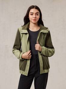 OutZeal 女式柔软保暖羊毛绒立领抽绳下摆连帽户外羊毛衫徒步露营冬季 - 綠色 - 查看 8