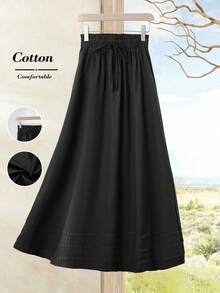 Rusticease Women's Casual Solid Color Long Linen Skirt