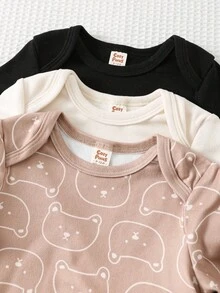 Cozy Pixies 3 Stück/Set Baby Cartoon Tier Muster Weich Strick Rundhals Langarm Bodysuit