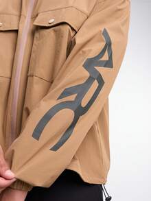 Letter Print Stand Collar Pocket Zip-Up Long Sleeve Jacket - Yellow - View 4