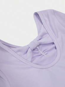 少女纯色浅紫色长袖蝴蝶结背心紧身衣，有弹性，舞蹈、瑜伽、体操紧身衣 - 紫色 - 查看 8