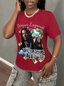 Slaydiva Casual Streetwear Graphic Tee, Minimalist Abstract Portrait Print Loose Crop Top, Women Graphic Tees Graphic Tees Women Y2k Lauryn Hill Shirt