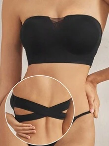 Ocili 无肩带交叉后扣式黑色无缝抹胸文胸 - 黑色 - 查看 1