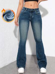 SHEIN ICON 女式水洗褪色休闲牛仔裤 - 藍色 - 查看 1