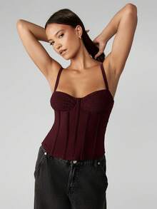 MISSGUIDED 褶皱胸围紧身胸衣背心，结构紧身胸衣和心形领口 - 棕色 - 查看 3