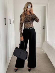 Easowa Áo cánh cổ tròn in họa tiết da báo cổ điển thanh lịch thoải mái dành cho nữ - Nhiều màu - Xem 4