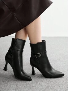 CUCCOO BIZCHIC 女士时尚百搭通勤高跟踝靴 - 黑色 - 查看 5