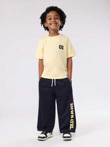 SUMWON Toddler Boys Varsity Number Two Piece Summer Cotton Coordinate Set With Casual T-Shirt And Wide Leg Sweatpants Loungewear Play Outfit