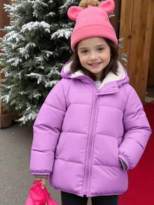 Emery Rose Kids Emery Rose Kids Abrigo acolchado con capucha y cremallera casual liso para niña joven - Morado - Ver 2