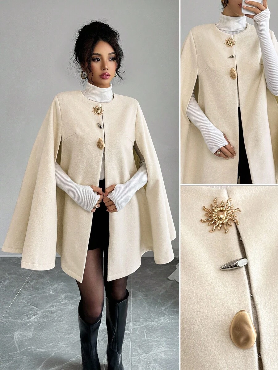 Elenzga 女士时尚斗篷袖外套 - 杏色 - 查看 1