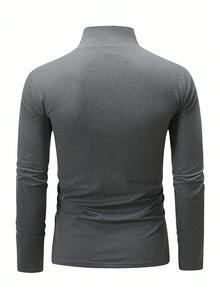 Manfinity Homme Áo thun nam cổ lọ tay dài màu trơn tối giản, trang phục thường ngày, áo thun nam tay dài màu xám, cổ lọ, mùa thu - Màu xám đen - Xem 2