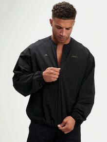 Men's Letter Print Raglan Sleeve Casual Jacket, Black - Black - View 6