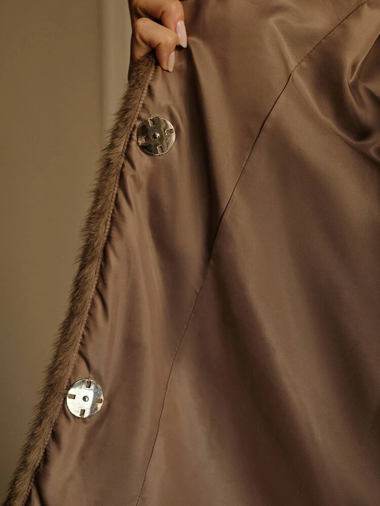 SEQUIN FLORAL DECOR FAUX FUR COAT