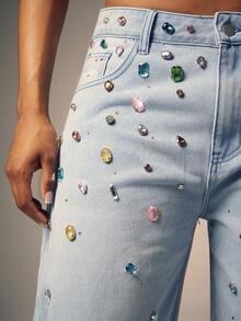 Denimoi Jeans casual da donna in denim con bottoni e design curvo, adatti per l'uso quotidiano - Lavaggio chiaro - Visualizzare 2