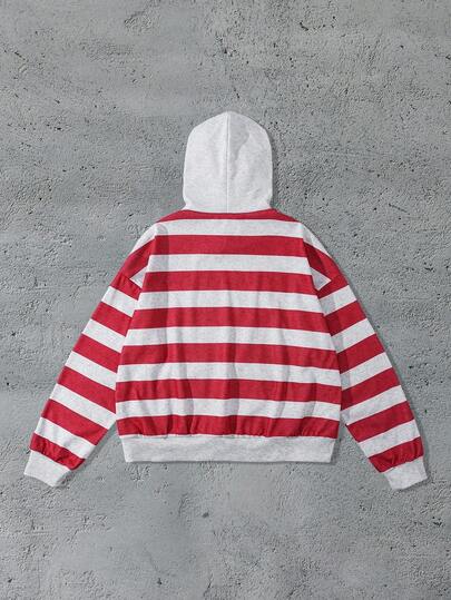 Street Life Men's Casual Striped Print Pocket Hoodie, Autumn