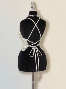 SHEIN ICON Sexy Backless Criss-Cross Tie Sequin Deep V-Neck Camisole For Women