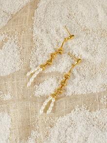 Opalesca 长流苏耳环，简约风格耳环 - 金色 - 查看 5