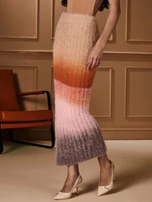 Lilora Gonna lunga lavorata a maglia con vita elastica e sfumatura di colori, adatta per autunno/inverno, per ufficio, stile vintage, feste, vacanze, stile old money, sirena seducente, ballo, San Valentino, crociera, pendolarismo, strati ricchi, appuntamento, raduno, minimalismo, compleanno, evento formale, Ibiza, Nashville, pausa, modesta, chic, casual, shopping, streetwear, uscita, sexy, vintage, streetwear, boho, formale, stile anni 2000, casual, hippie, vintage, stile old money - Multicolore - Visualizzare 2