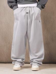 SUMWON Loose Fit Jogger Pants With Side Pockets Plain - Grey - View 6