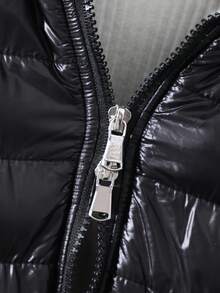 SHEIN 1 Áo khoác có mũ trùm đầu, dáng dài vừa phải, đệm lót cho bé gái tuổi teen, chất lượng cao, thời trang, phù hợp cho mùa thu/đông - màu đen - Xem 9