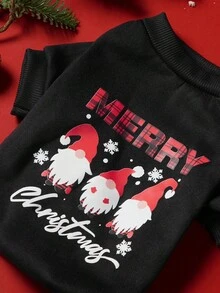 PETSIN 1 件宠物圣诞猫狗通用可爱圣诞小妖精圣诞快乐英文印花图案黑色抓绒保暖舒适狗狗圣诞服 - 黑色 - 查看 5