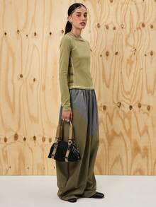 COUREZ Long Sleeve Top With Contrasting Seams And Buckle Details /Y2K Going Out Outfits Winter Clothes Fall Clothes For Women Winter Clothes For Women Going Out Tops