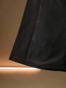 Anewsta Elegant Handcrafted Rhinestone Embellished Classic Double-Breasted Design With Delicate Belt Mid-Length Overcoat, Autumn/Winter - Black - View 8