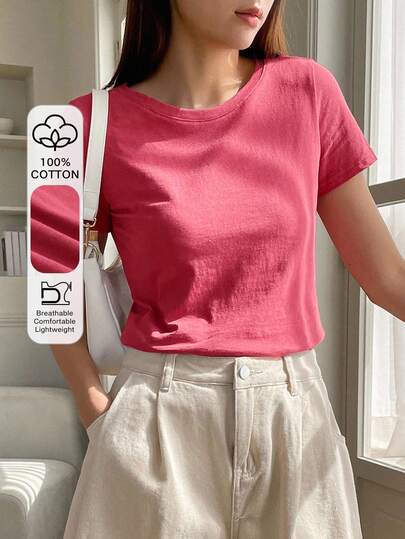 DAZY Solid Round Neck Tee