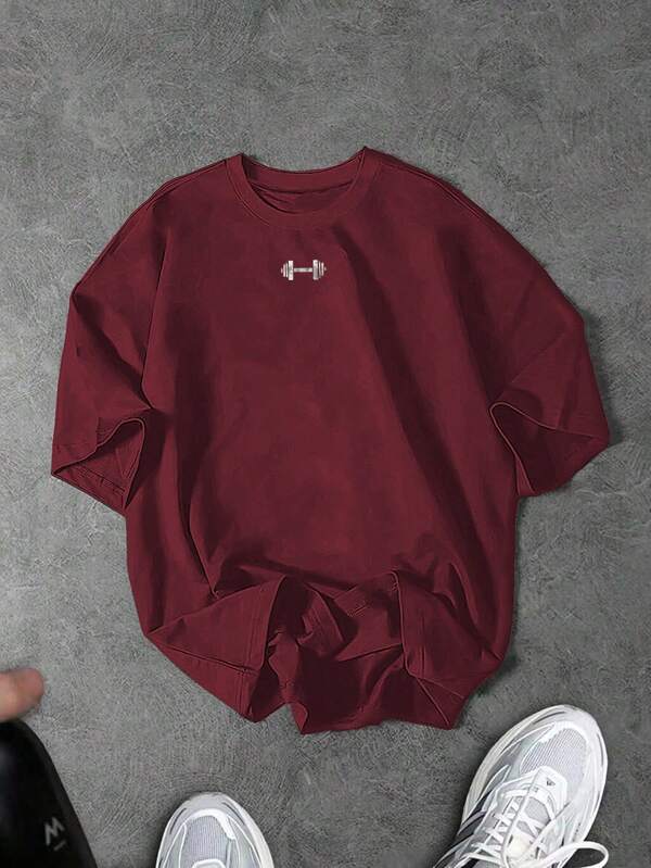 Manfinity Sport Corelite Breathable Knitted Red Men's Sports Shirt With Durable Round Neck And Short Sleeves Gym T-Shirt Gym Tops Loose Oversized Gym Shirts Loose Fit Gym Top