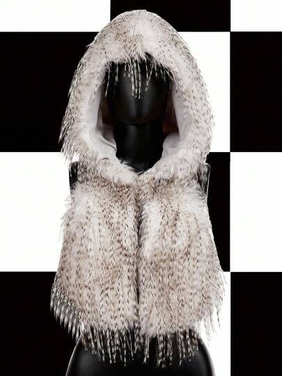 Y2Kool Damen Fake-Pelz Kapuzen Crop Top, Y2K Streetwear ärmelloses Jackett, Party & Alltags Tragen, Herbst/Winter stilvolle Bekleidungskollektion Neujahrskostüme