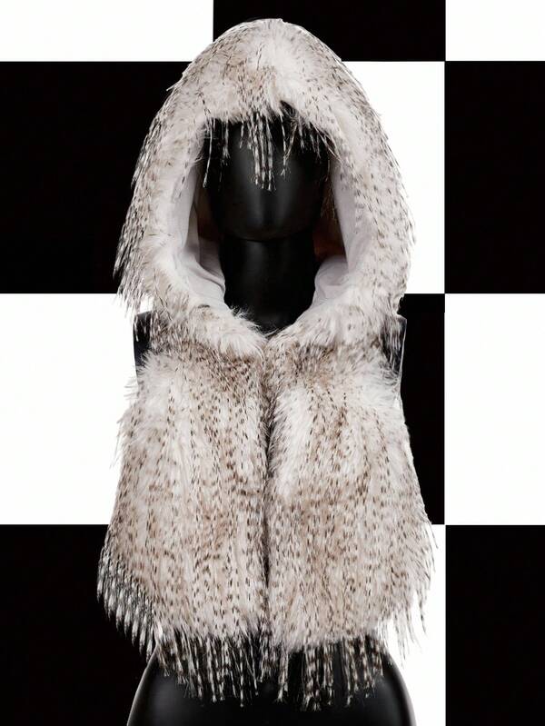 Y2Kool Chaqueta corta con capucha de piel sintética para mujer, chaqueta sin mangas de estilo callejero Y2K, para fiestas y uso diario, colección de ropa de otoño/invierno, nuevos atuendos para Año Nuevo