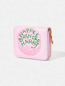 HARRY POTTER X SHEIN 1 件 A 粉底 HAPPEE 短款钱包 简约拉链女士零钱包 - 彩色 - 查看 2