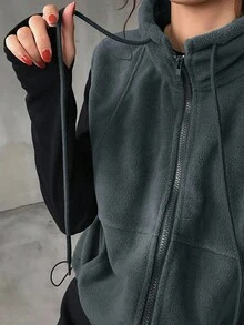 FRIFUL 女士休闲纯色立领无袖夹克，秋冬背心 - 深灰色 - 查看 4