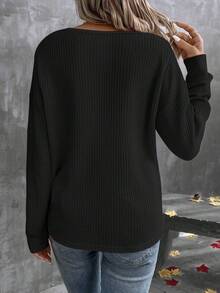 EMERY ROSE 休闲百搭纯色落肩宽松T恤 - 黑色 - 查看 2