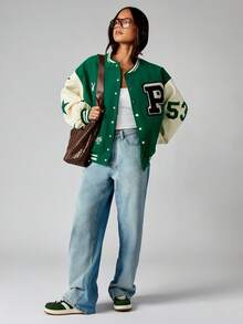 Missguided x Playboy Oversized Vintage Style Varsity Bomber Jacket Letterman Baseball College Retro Fashion Varsity Athletic Bomber Classic Preppy Winter Fall Jacket With Striped Ribbing