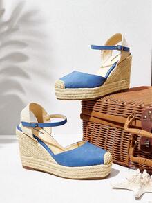 Styleloop Women's Fashion Silver Wedge Heel Thick Strap Sandals, Suitable For Christmas, Halloween, Music Festivals, Autumn