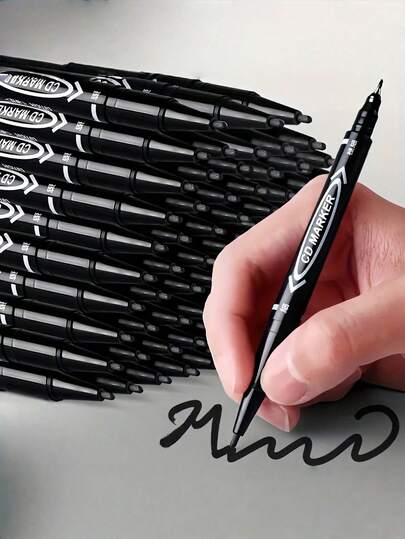 Caneta marcador permanente de ponta dupla 1/4/10/30/70/100 peças - Álcool e óleo, preta, com ponta fina e ponta oblíqua, não borra, adequada para pintura, esboços - Material de escritório, escolar e de escritório