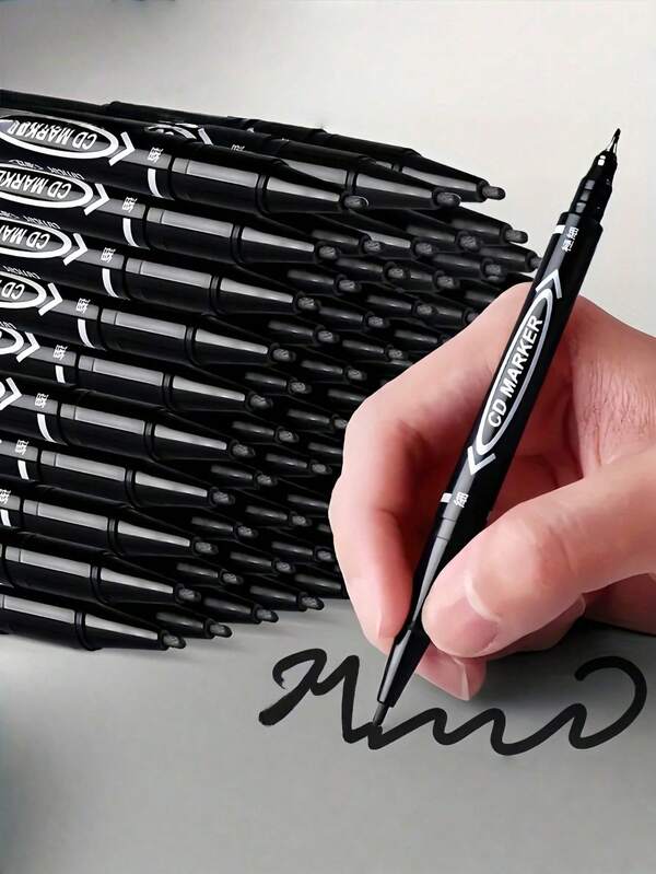 Caneta marcador permanente de ponta dupla 1/4/10/30/70/100 peças - Álcool e óleo, preta, com ponta fina e ponta oblíqua, não borra, adequada para pintura, esboços - Material de escritório, escolar e de escritório