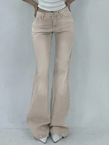 DAZY Women's Casual Versatile Denim Flare Jeans With Pockets Low Rise Jeans - Khaki - View 5