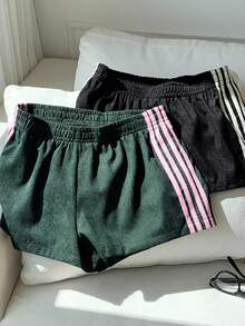Comfortcana Quần short cạp trễ lưng thun thiết kế sọc dệt tối giản dành cho nữ - Nhiều màu - Xem 1