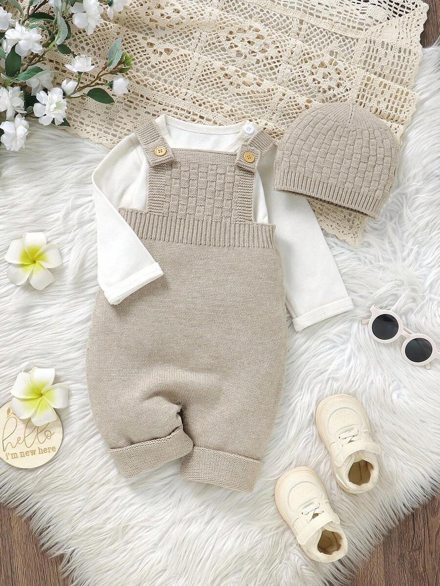 SHEIN Vintaside Kids Unisex Baby Green Minimalist Casual Vintage Hooded Jumpsuit Goose Baby Outfit Baby Knit Jumpsuit Baby Boy Beige Outfit Neutral Baby Clothes Unisex Baby Sweater Romper Baby Boy Knitted Outfits Baby Knit Jumpsuit Baby Overalls Neutral Baby Clothes Baby Knit Jumpsuit Baby Sweater Romper Newborn Knitted Romper - Apricot - View 1