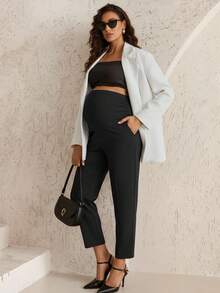 MaterniWear Plain Cropped Maternity Pants Dark Grey Woven With Adjustable Belly Support
