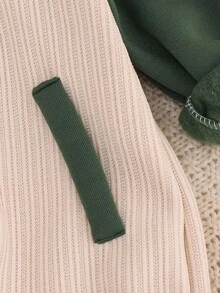 男婴/女婴休闲运动灯芯绒保暖内衬可爱熊刺绣拼色连帽连体衣，适合秋冬穿着 - 綠色 - 查看 6