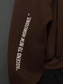 SUMWON 超大号短款拉链连帽衫，冬季秋季街头休闲宽松全拉链厚重毛衣，配有前袋和可调节风帽 - 巧克力棕 - 查看 6