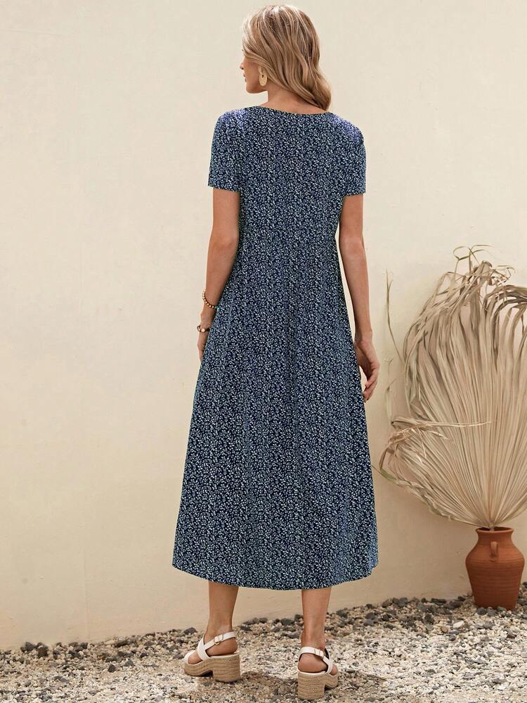 Women's Summer Holiday Casual Allover Print Short Sleeve Dress Beach Women Dresses