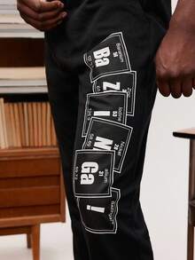 THE BIG BANG THEORY X SHEIN Men's Casual Letter Printed Drawstring Waist Elastic Cuff Long Pants For Spring And Autumn - Black - View 4
